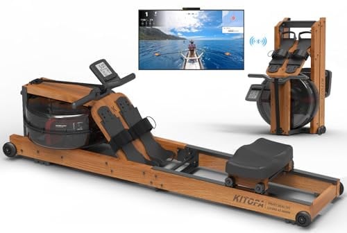 Kitopa Rudergerät für Zuhause aus Eiche, Klappbar Rudergeräte mit Bluetooth Display & Verstellbarer Handy-Halter, Rudergerät Wasser mit 30 Tage kostenlose Kinomap-Mitgliedschaft, Max Benutzerhöhe 2m