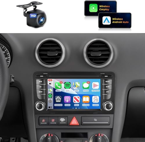 8 CORE 4G+64G Car Radio Stereo for Audi A3 8P S3 RS3 with Wireless CarPlay/Android Auto, 7 Inch IPS Touch Screen Android 13 GPS WiFi Bluetooth 32-Band DSP HD Backup Camera