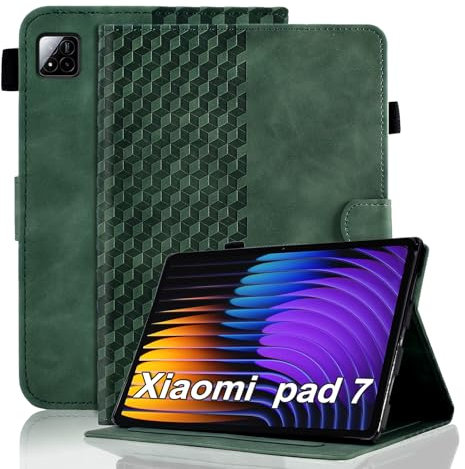 Hülle für Xiaomi Pad 7/7 Pro 11.2 Zoll 2024 Tablet Schutzhülle Premium Ledertasche Folio Smart Case mit Auto Schlaf/Aufwach Stifthalter Kartensteckplatz für Xiaomi Pad 7/7 Pro, Dunkelgrün