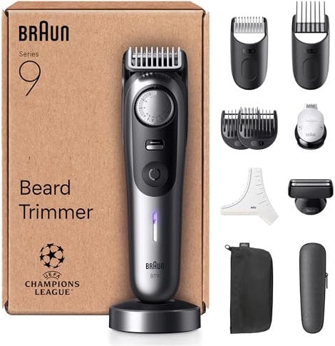 Braun Recortadora De Barba Series 9 BT9545, +11 Accesorios Para Barba, 52 Longitudes, ProBlade, Cromo