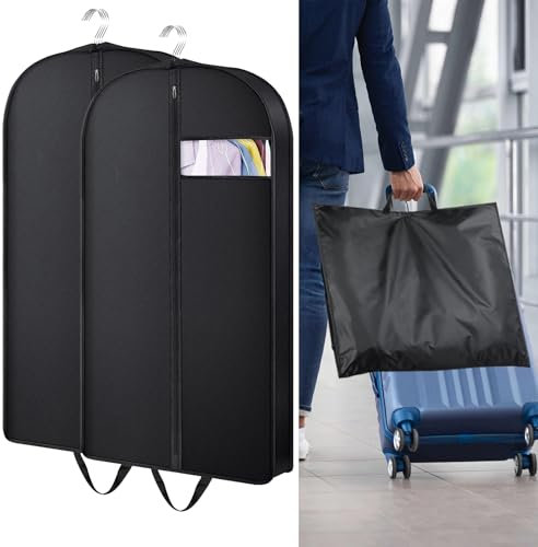 GROOFOO Kleidersack Schwarz,kleidersäcke mit reißverschluss,Staubdicht Anzugtasche mit Klarem Fenster,Kleidersack Reisetasche,Faltbaren Kleiderhülle,für Sakkos Anzug Abendkleider (102x60cm*2)