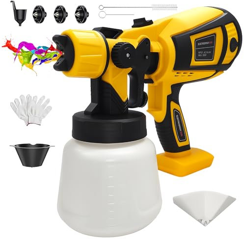 Pulverizador de pintura para valla compatible con batería Dewalt de 18 V, pistola de pintura HVLP inalámbrica con 3 boquillas de cobre y 3 patrones para cobertizos, paredes, techos, armarios, puertas