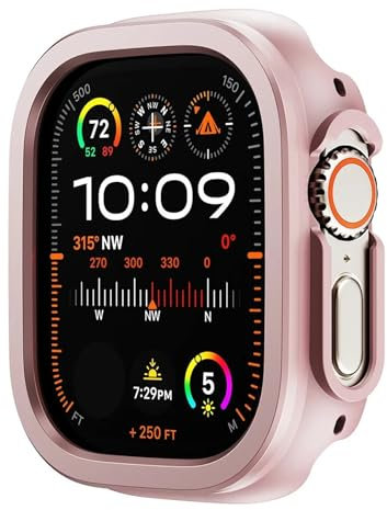 DASEB Custodia per orologio in lega di alluminio 2 in1 + custodia in TPU per Apple Watch Case 49mm 45mm 41mm Cover protettiva in metallo per Iwatch Ultra 2 Sereis 9 8 7 Custodia per orologio(Pink,45mm