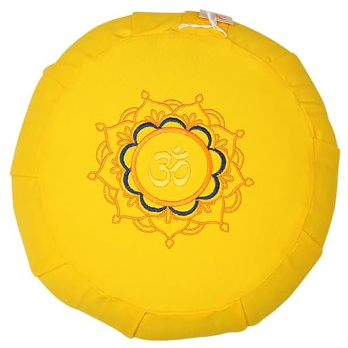 Yogimudra Ersatzbezug für Rund-Zafu mit OM Ø35x15 cm – 1-teilig mit Reißverschluss – Außenbezug für Yoga- & Meditationskissen (Gelb)