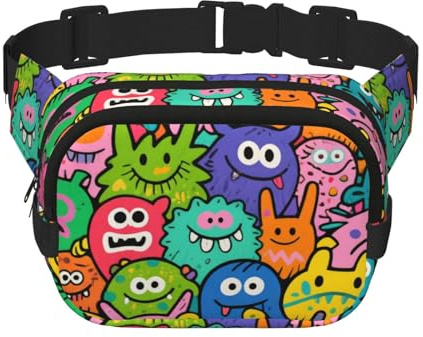 Kingmate Bauchtasche Herren–Gürteltasche & Umhängetasche für Männer Damen, Crossbody Bag, Brustbeutel für Wandern, Festival, Hundetraining, Reisen, Alltag (Monster, Kompakt)