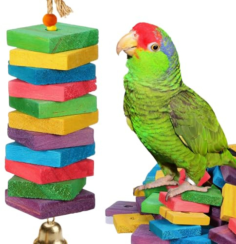 DECHOUS 100Pcs Bird Toys Wooden Blocks Parrot Toys Multicolored Natural Bird Wood Chewing Chips for Conures Parakeets Cockatiels Lovebirds African Grey Macaws Cage Fun