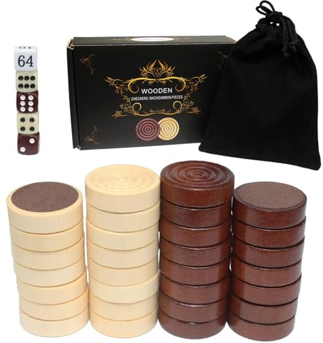 30Stück 30mm Holzscheiben mit Filzfüßen - Spielsteine für Backgammon, Dame, Tic-Tac-Toe & Mühle - inkl. 5 Würfel - Hochwertiges Brettspielzubehör aus Holz