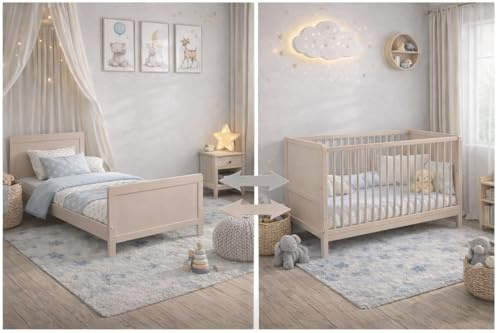 Baby Happy Bliss Nelly Babybett 120x60 cm – Kinderbett – Kaschmir – Buchenholz – 2-Fach höhenverstellbar – 3 Schlupfsprossen – EN 716 geprüft