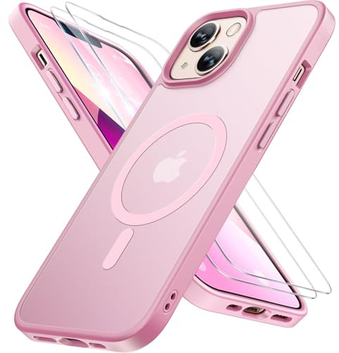 Miracase für iPhone 13 Hülle für Magsafe[mit Panzerglas] [TOP Militärschutz & Magnetkraft] Stoßfest Kratzfest mit Samtiger Haptik Handyhülle für iPhone 13 6,1, Rosa-Pink