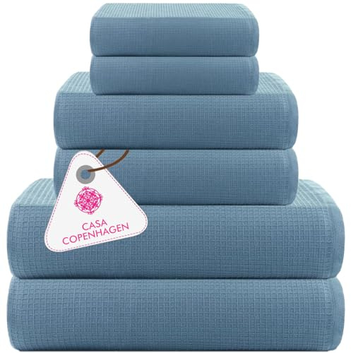 Casa Copenhagen 6-teiliges Badetuch-Geschenkset, 600 g/m², Staubblau | waffle 100% reine ägyptische Baumwolle: 2 Badetücher, 2 Handtücher, 2 Waschlappen(Geschenkset Damen & Herren)