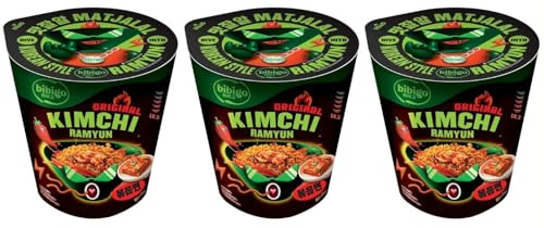 Bibigo Original Kimchi Ramyun Instant Noodles 98g | PACK OF 3 | Stir-Fried | Korean Style | Matjalal | Original Ramyun Noodles.
