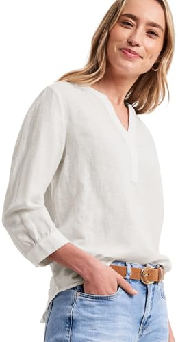 Street One Bluse mit Split Neck aus Leinenmix Off White 36