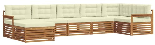vidaXL Sofagarnituren 7 pcs Natur und Creme Massivholz Akazie, Gartenlounge, langlebiges Ecksofa, Sitzmöbel für außen, Terrasse, Moderne Möbel, Bequeme Gartenmöbel