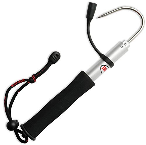 Rapala Telescópico ProGuide Fishing Gaff-Garfio Aluminio-Material de Pesca Ligero-con Protector de Anzuelo, Unisex-Adult, Gris/Negro, 60cm Extendido y 25cm Plegado