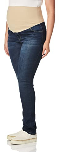 Three Seasons Maternity Women's Skinny Denim with Neutral Belly Band, Dark Wash, Small