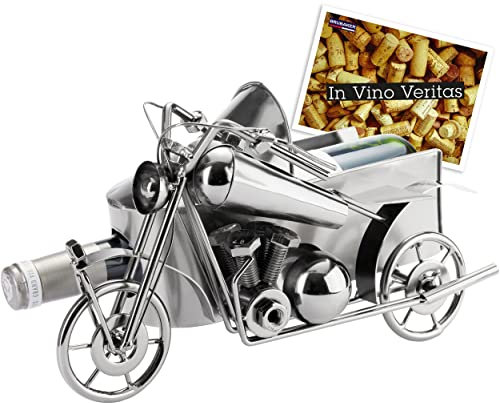 BRUBAKER - Porte-Bouteille de vin - Moto Side-Car - Sculpture en Métal - Carte de voeux INCL. - Idée Cadeau Originale