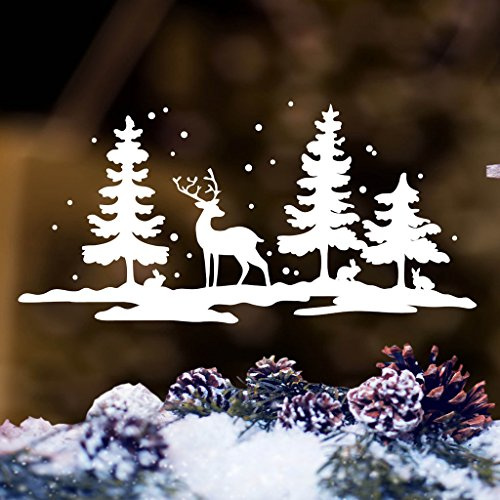 Fensterbild Schneelandschaft mit Hirsch und Häschen/Fenster Dekoration in der Farbe weiß von Wandtattoo-Loft® / Weihnachts Fensteraufkleber / 3 Größen / / 70 cm breit x 32 cm hoch