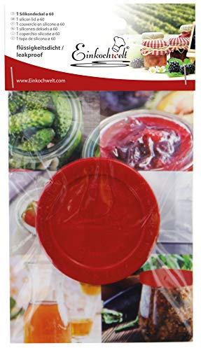 Einkochwelt 22509 Silikondeckel 60 mm - Hochwertige Aufbewahrungsdeckel aus Silikon; geeignet für Weck Rundrandgläser; zur Aufbewahrung von angebrochenen Vorräten rot