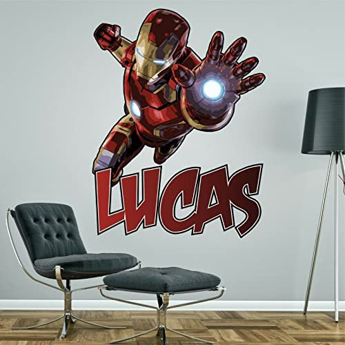Ironman Wall Sticker Personalised Decal Children's Boy's Bedroom Decal Art 4 Sizes (Medium - 75 x 99cm)
