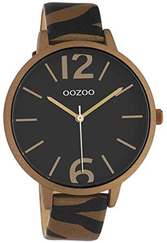 Oozoo Damenuhr mit Zebra Look Lederband Animal Print Colors of Africa 43 MM Schwarz Kupfer C10216