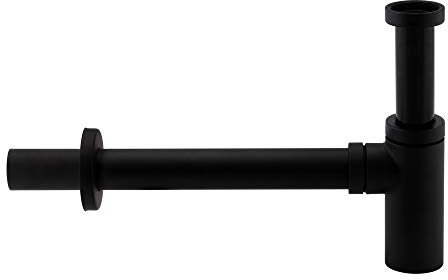 STILFORM Designer Minimal Siphon Geruchsverschluss mit Reinigungsöffnung, Siphon Schwarz Matt aus massivem Messing, Siphon waschbecken Universal Abflussrohr Waschbecken