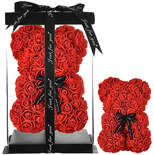 Orso Rosa, Orsacchiotto Idea Regalo per Mamma, Donna, Adolescente - Regalo Fatto a Mano con Scatola (Rosso)