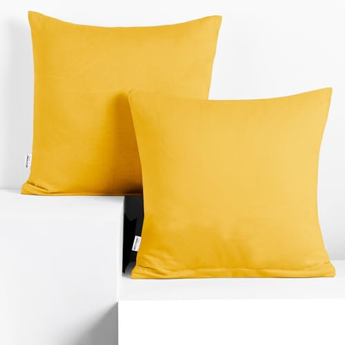 DecoKing 2 Kissenbezüge 80x80 cm Jersey 100% gekämmte Baumwolle Reißverschluss gelb Amber