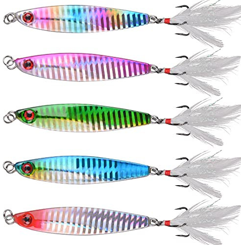Salzwasser Jigg-Löffel, 5 Stück, sinkende Metalljigguss-Löffel, Köder, vertikal, langsam, Jigg-Köder für Barsch, Forelle, Surf Angeln (30 g)
