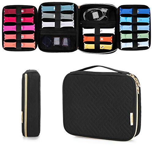 Teamoy Boîtier de Rangement pour Bracelet de Montre Contient 26 Bracelets de Montre Sac de Rangement de Voyage Compatible avec Toutes Les séries de Bracelets et d'accessoires Apple Watch, Noir