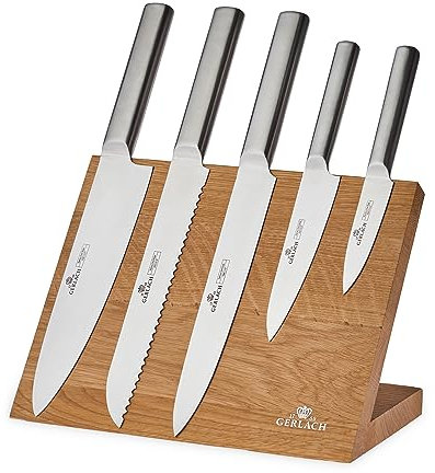 Gerlach 1760 Set de Couteaux Cuisine 5 Pièces en Acier Inoxydable – Chef, Pain, 2x Cuisine, Légumes – 55-56 HRC avec Barre Magnétique – Ambiente Magnetic