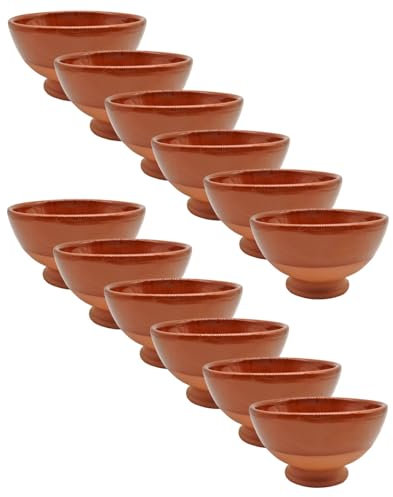 Acan Tradineur - Pack de 12 tazas de barro cocido, modelo Ribeiro, cuencos ideales para servir vino, salsas o aperitivos, fabricado en España - 10,7 x 6 cm