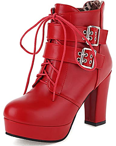 Cocey Damen Elegante Plateau Stiefeletten mit Schnürsenkel und Dickem Absatz