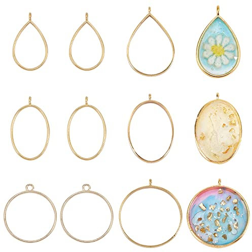 OLYCRAFT 30Pcs Gold Runde Open Back Lünette Tropfen Anhänger Oval Lünette Charms Offene Rahmen Mit 1 Schleife Für Schmuckherstellung Gepresste Blume DIY Harz Ohrringe Halskette 6 Styles