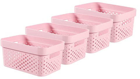 Curver Infinity Dots Set of 4 100% Recycled Small Storage Baskets 11 Litres - Pink