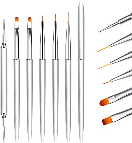 Pinceau Nail Art Ongles Gel Professionnel avec Capuchon Bouchon et Dotting Tool - LEA-SHALL 6 Pièces Pinceaux UV Construction Fin Liner/Plat/Rond French Manucure pour Ongle Peinture Acrylique Set