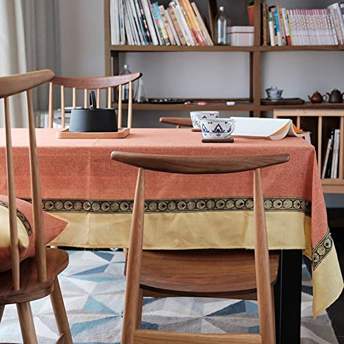 EHOMERY Tischdecke Übergröße Damast Table Cloth Rectangle Mediterranes Thai Tischdecke Für Außenbereich Hochzeit Tisch Decken Orange Tischschutz Dekoration 140X200Cm