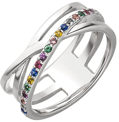 Jobo Damen-Ring aus 925 Sterling Silber mit 19 bunten Zirkonia