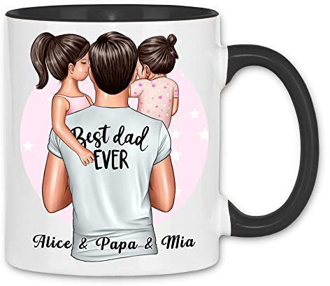 wowshirt Tasse Personalisiertes Geschenk für Papa Kinder Kind Sohn Tochter Geburtstag Vatertag Dad, Farbe:2 Töchter White Black