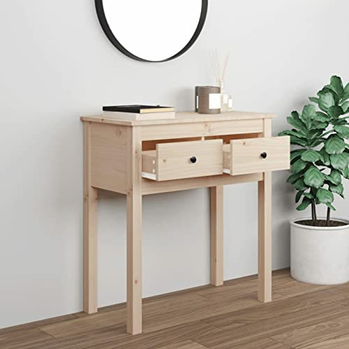 Gecheer Konsolentisch mit 2 Schubladen Konsole Beistelltisch Flurtisch Ablagetisch Wandtisch Frisiertisch Sideboard Massivholz Kiefer 70x35x75 cm