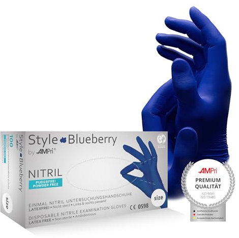 AMPri Med-Comfort Lot de 100 gants jetables en nitrile sans poudre Bleu foncé Taille S M L XL