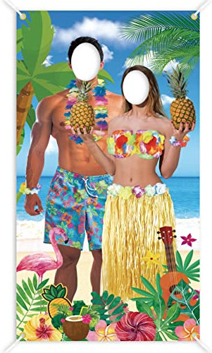 TOPJOWGA Party Dekoration Hawaii, 180 x 90 cm Luau Paar Foto Stütze Fotohintergrund, Luau Foto Stand Hintergrund, Luau Paar Foto Stütze Banner, Hawaii Sommer Strand Thema Dekoration