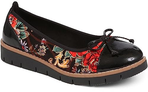 Pavers Elegant Ladies Ballet Pumps in Black - Supportive Comfort Sole - Chic Parisian Round Toe - Faux Leather - Wide Fit Options - Size UK 6 / EU 39