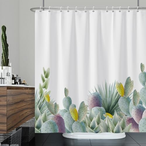 Ttincceer 152x183cm Kaktus Duschvorhang Aquarell Tropische Pflanze Palmenblatt Badezimmer Vorhang Polyester Einfach Wasserdicht Duschvorhänge Waschbar Badewanne Vorhang mit Haken
