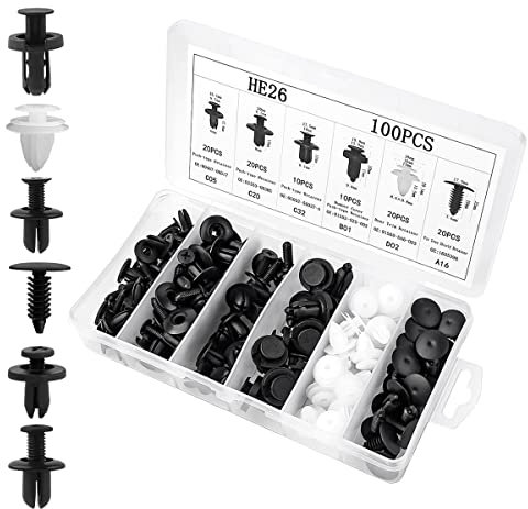 CGEAMDY 100 Stücke Auto Befestigung Clips, Universal 6 Arten Türverkleidung Plastikklips Set, Stoßstangen Zierleisten Befestigungclips Klammern, Spreiznieten Karosserie Clips, Auto Befestigungssatz
