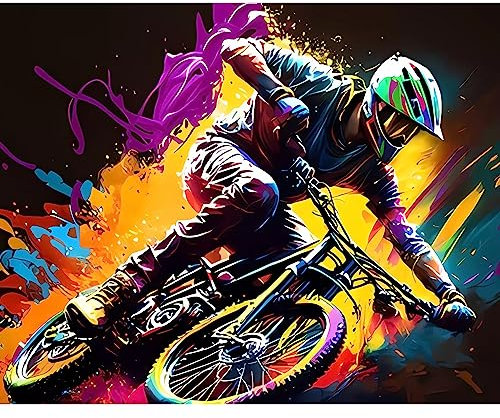 DIY Paint by Numbers for Adults Boy‘sMountain Biking Paint by Numbers DIY Painting Acrylic Paint by Numbers Painting Kit Home Wall Living Room Bedroom Decoration Cycling Lovers 16X20 inches(DIY Frame