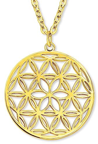 VIASOUL® Halskette Blume des Lebens II Lebensblume Kette für Damen I Flower of Life Anhänger I Mit 585er Gold überzogen I Die Blumen Kette (Gold)