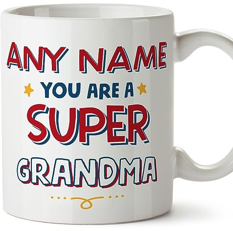 MUGFFINS Personalised Mug for Grandmother/Grandma - in English - You are Super - Funny Custom Gift - Ceramic 11oz Mug