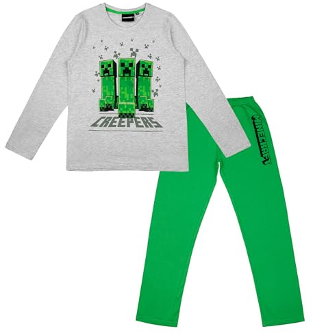 Minecraft Pyjama I Schlafanzug mit Creeper Motiv I Junge I Schlafanzug Kinder I Kleidung I Schlafanzüge für Jungen I Pyjamas I I Kinder-Pyjama I Größe 116-158