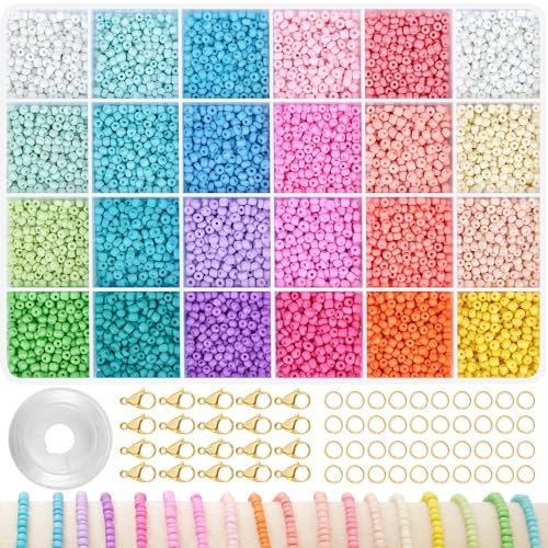 RUBY Perlen für Armbänder 3mm, Macaron Perlen Set, 24 Bunte Perlen zum Auffädeln Pastell, Mini Glasperlen armbänder selber machen für DIY Jewellery Making, Feiertage, Partys, Belohnungen