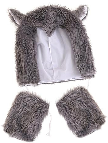 Uonlytech 1 Satz Plüschtierhut Katzenohren Hüte Wolfsmütze Für Mädchen Wolfsohren Und Werwolf Haarige Plüsch-wolf-mütze Handschuhe Mit Wolfspfoten Kappen Haarschmuck Halloween Kurzer Plüsch